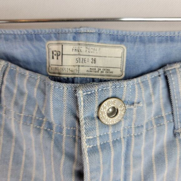 Free People Womens Size 26 Blue White Striped Wide Leg Button Fly Jeans - Picture 4 of 11
